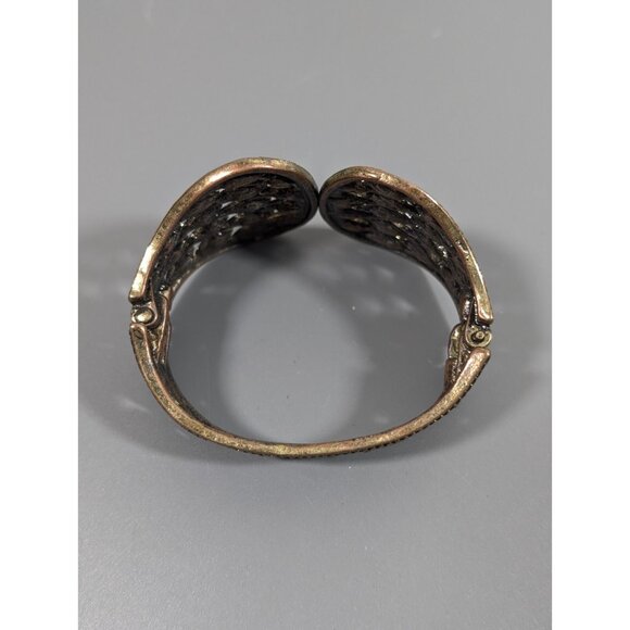 Bronze tone Art Deco Rhinestone Fan Wide Hinge Cuff Bracelet Statement 6" - Picture 3 of 8